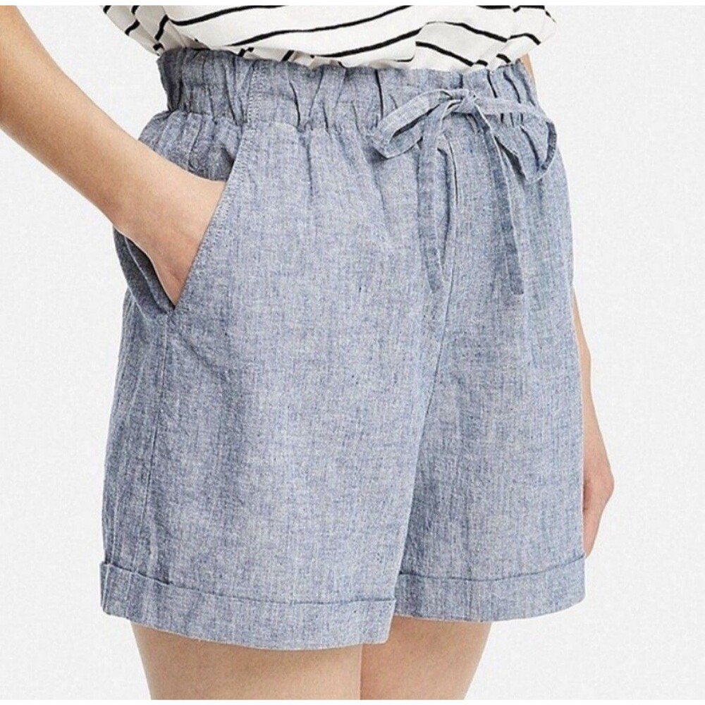 UNIQLO Linen Blend Elastic Waist w/ Drawstring Pull-on Cuffed Shorts Sz S F3
